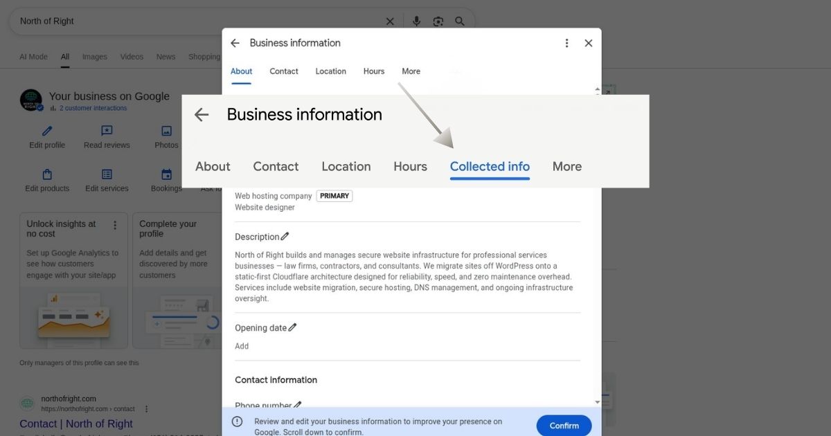 Google's New Collected Info Tab for Business Profiles, Translated